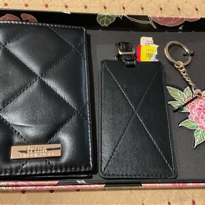 Trina Turk Black Quilted Wallet Passbook  Accessory Set New